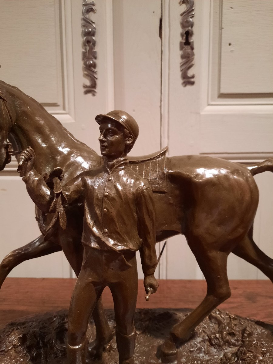 Bronze Représentant Un Jockey Et Son Cheval Signé P.J. Mène 1866, D’époque XXème Siècle.-photo-2