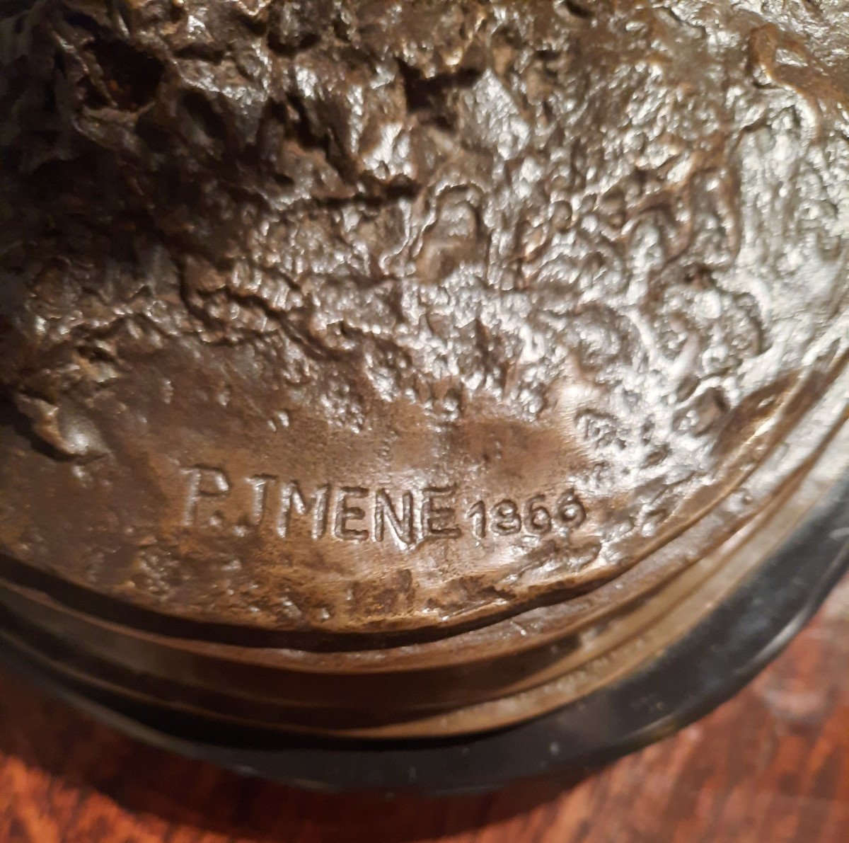 Bronze Representing A Jockey And His Horse Signed Pj Mène 1866, Vintage 20th Century.-photo-4