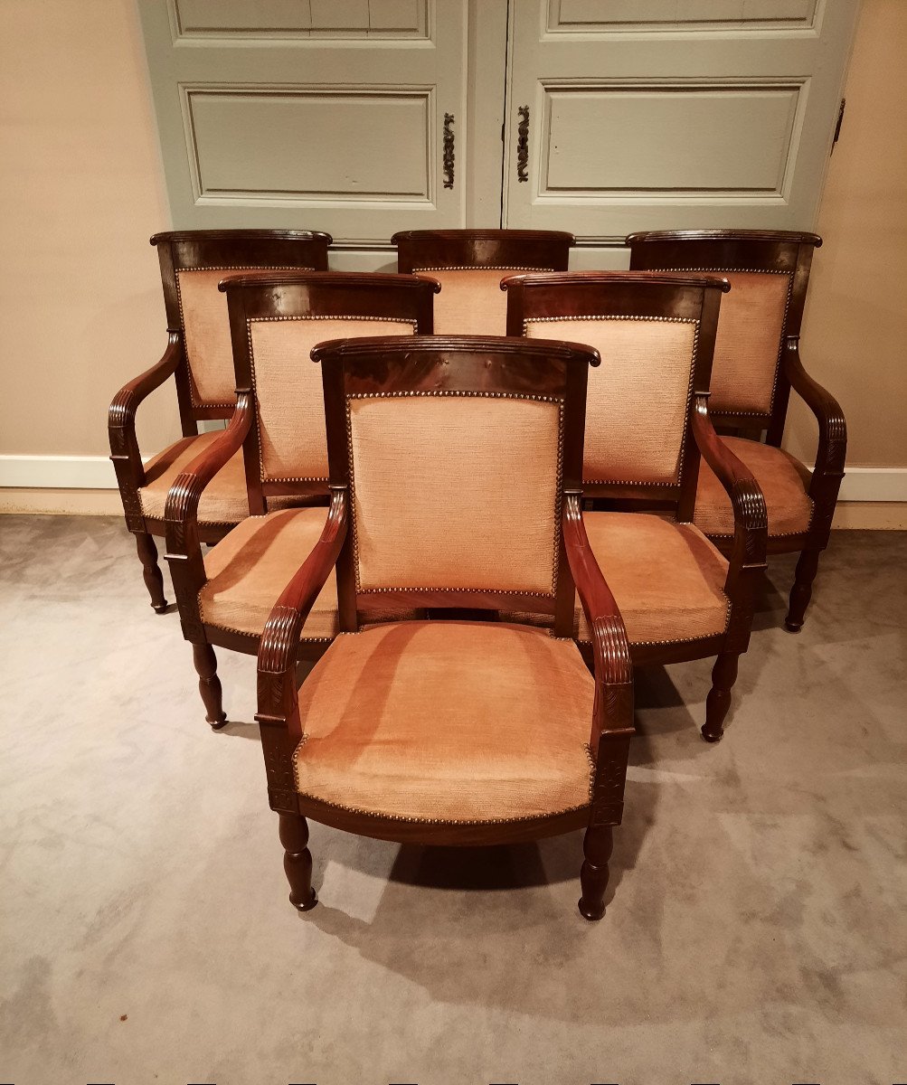 Suite De Six Fauteuils En Acajou D’époque Empire.-photo-2