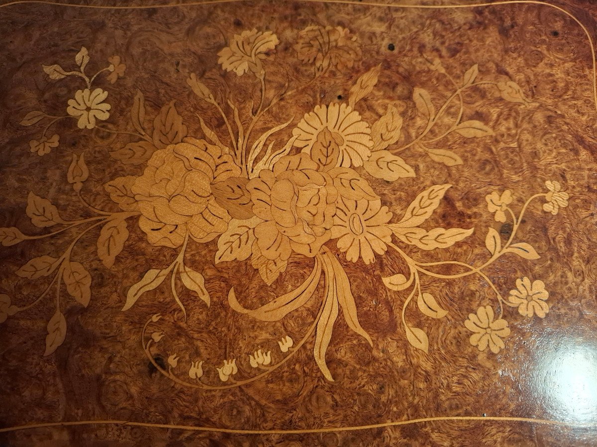 Coffret En Marqueterie De Bois Clair Et Loupe De Thuya D’époque XIXème Siècle.-photo-4