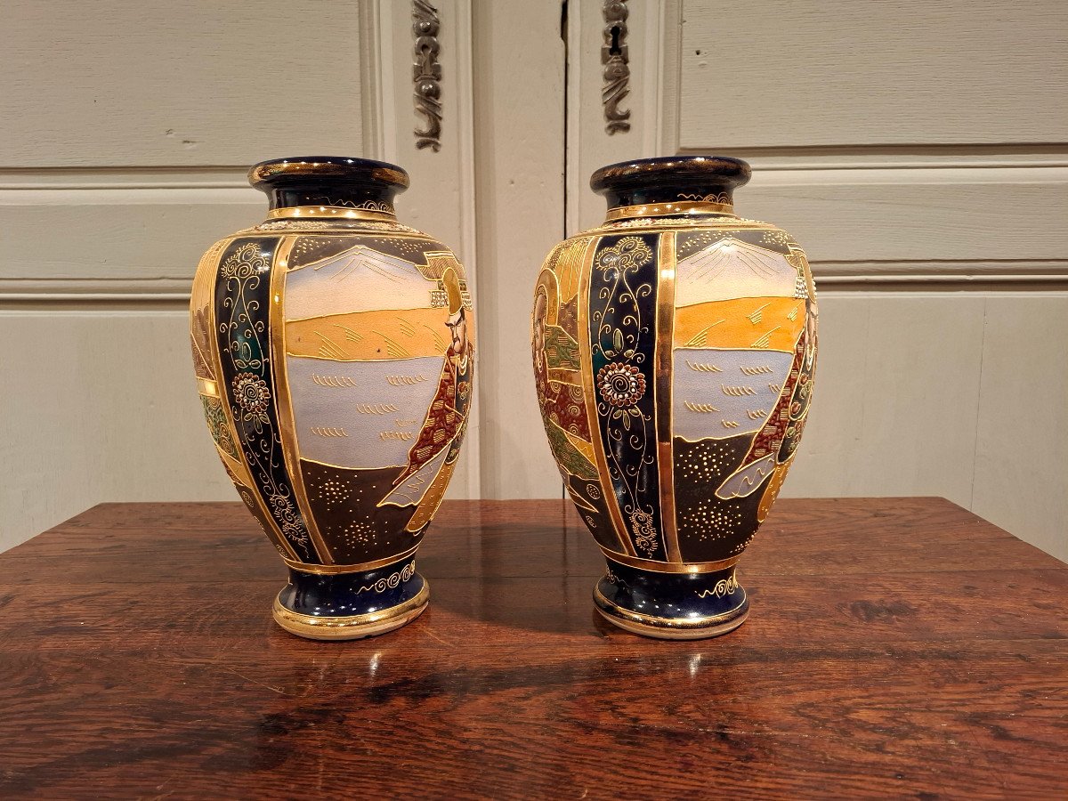 Pair Of Ceramic Vases, From Satsuma Japan, 19th Century.-photo-2