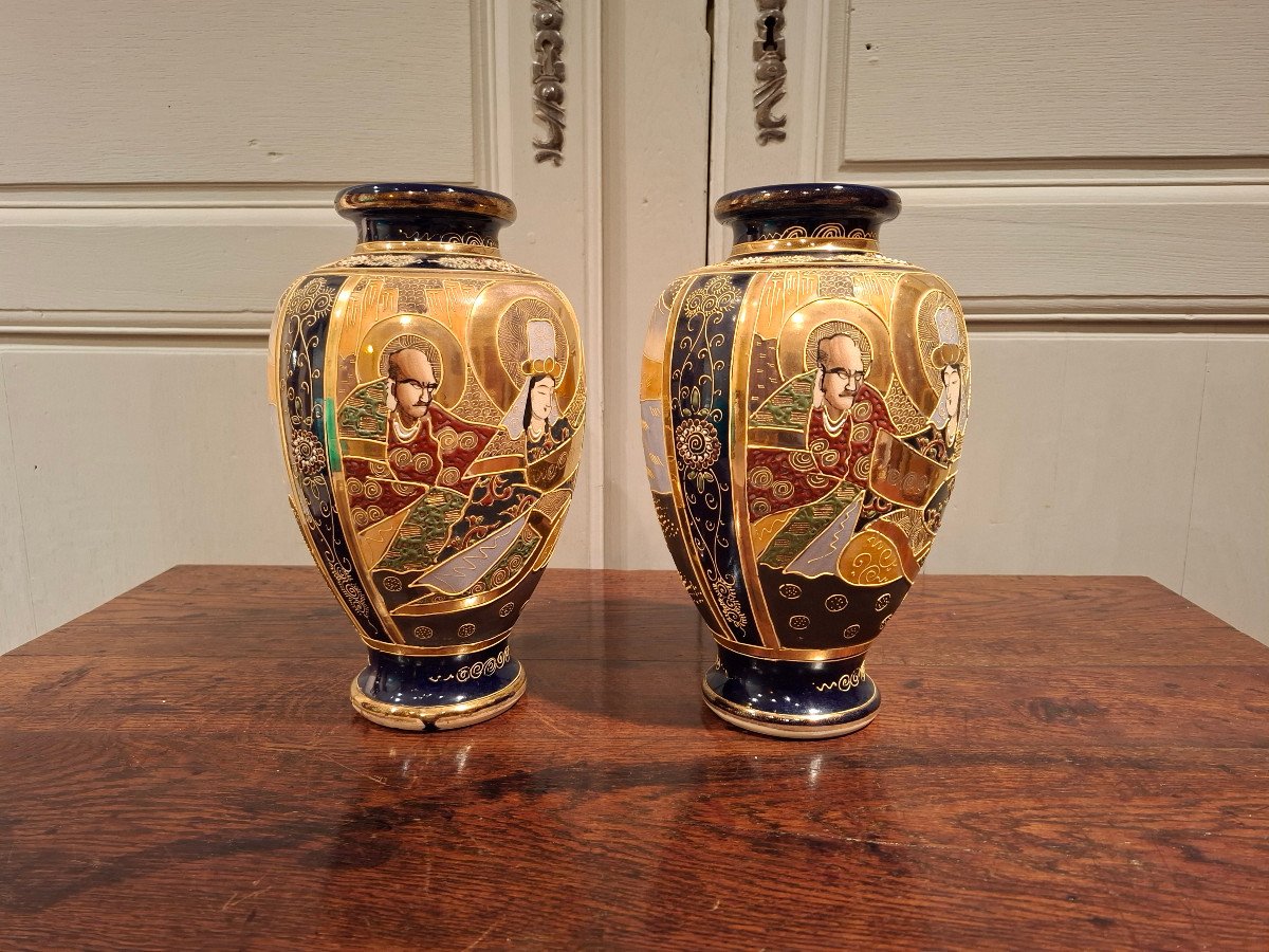 Pair Of Ceramic Vases, From Satsuma Japan, 19th Century.-photo-4