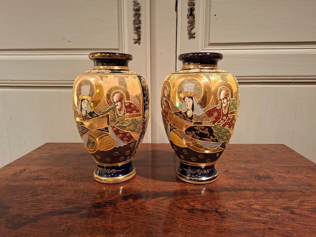 Pair Of Ceramic Vases, From Satsuma Japan, 19th Century.-photo-1