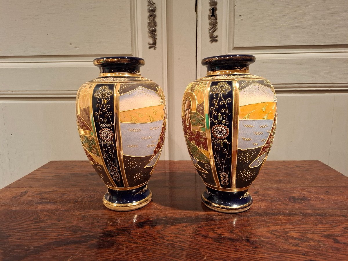 Pair Of Ceramic Vases, From Satsuma Japan, 19th Century.-photo-2