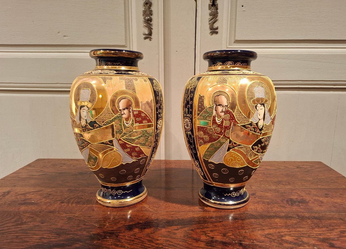 Pair Of Ceramic Vases, From Satsuma Japan, 19th Century.