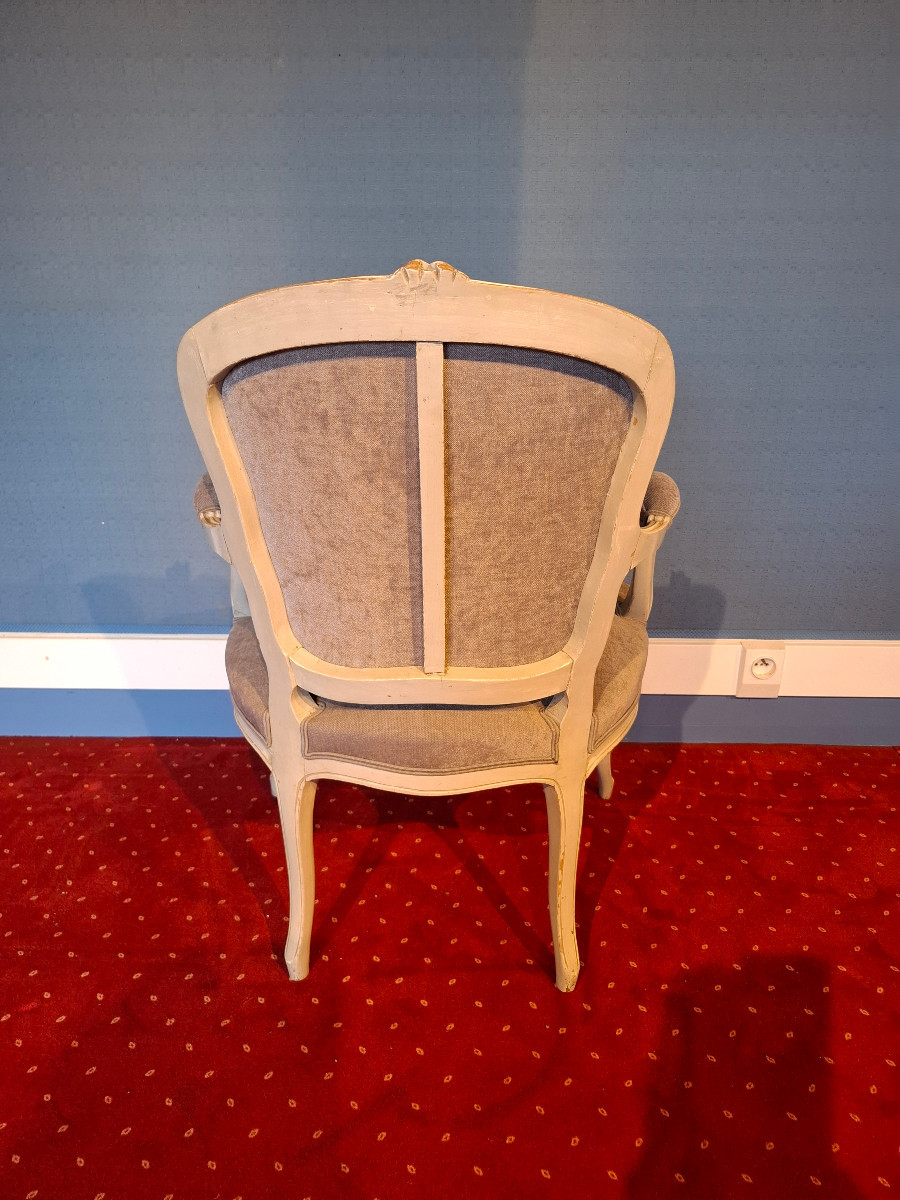 Pair Of Louis XV Style Cabriolet Armchairs In Rechampi Wood, Late 19th Century-photo-1