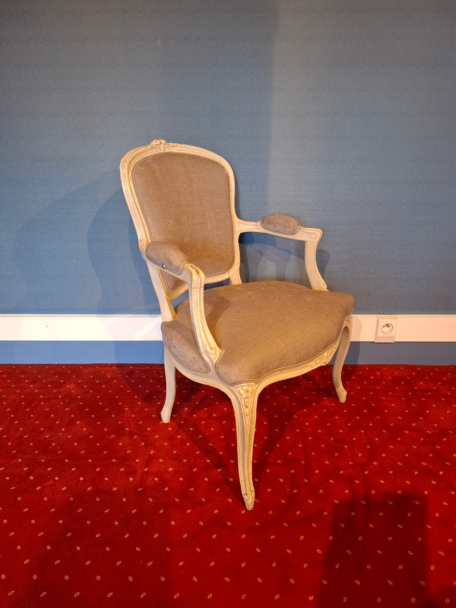 Pair Of Louis XV Style Cabriolet Armchairs In Rechampi Wood, Late 19th Century-photo-3