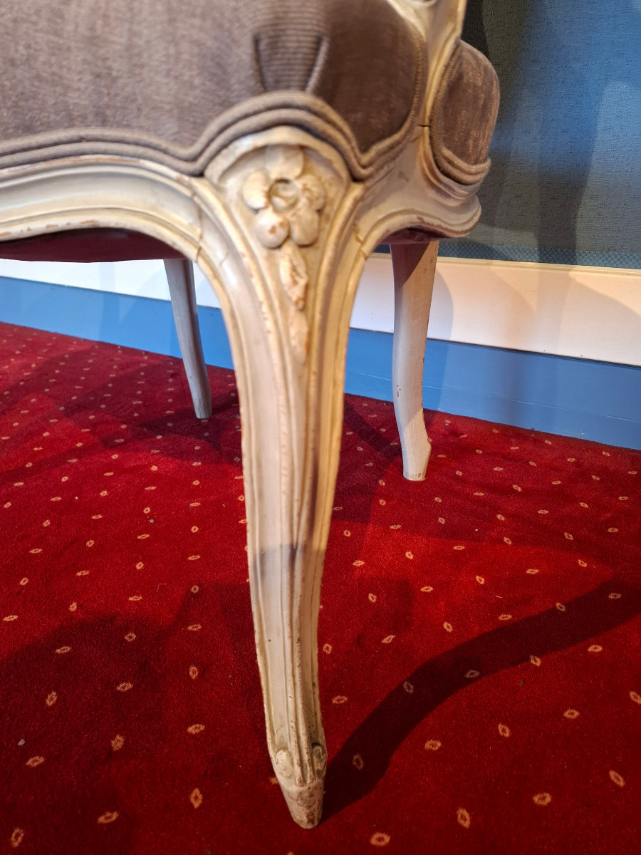 Pair Of Louis XV Style Cabriolet Armchairs In Rechampi Wood, Late 19th Century-photo-5