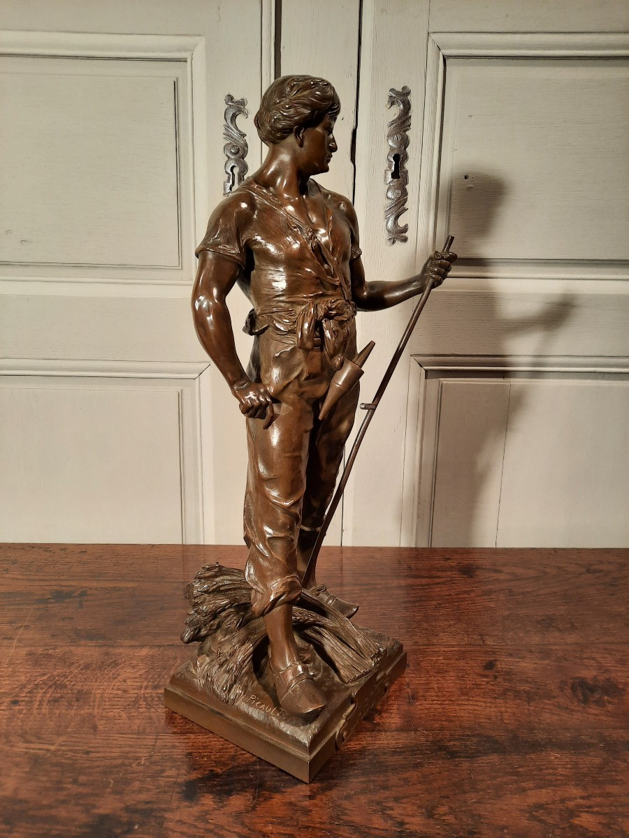 A Bronze Sculpture Depicting A Harvester, Signed Picault.-photo-2