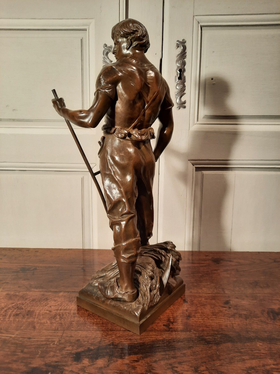 A Bronze Sculpture Depicting A Harvester, Signed Picault.-photo-1