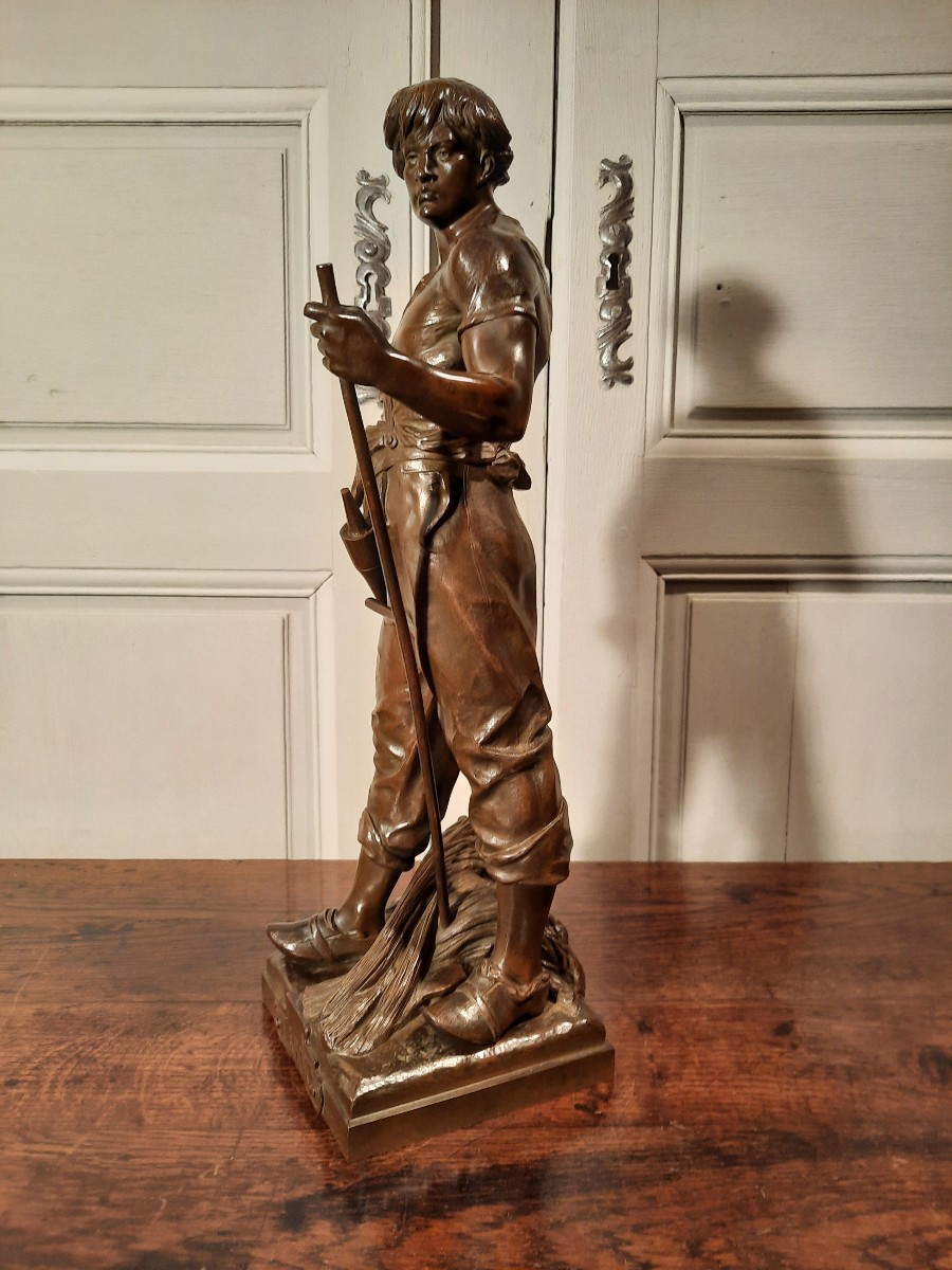 A Bronze Sculpture Depicting A Harvester, Signed Picault.-photo-2