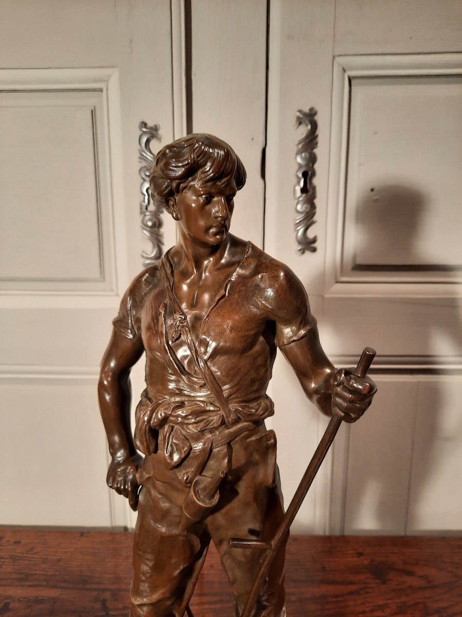 A Bronze Sculpture Depicting A Harvester, Signed Picault.-photo-3