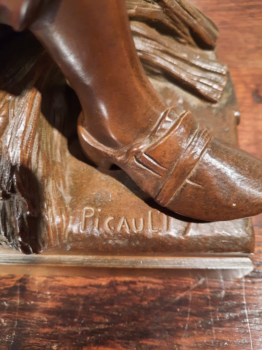 A Bronze Sculpture Depicting A Harvester, Signed Picault.-photo-5