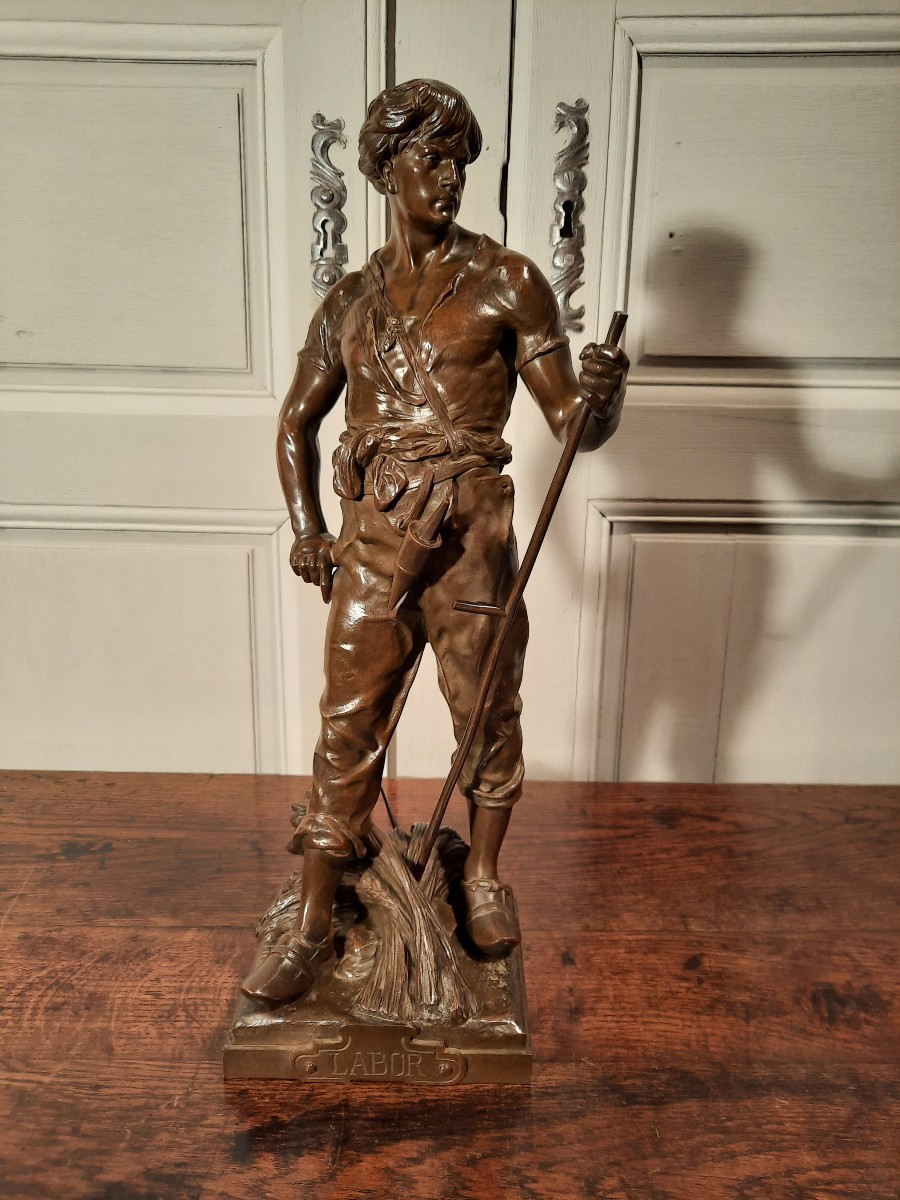 A Bronze Sculpture Depicting A Harvester, Signed Picault.