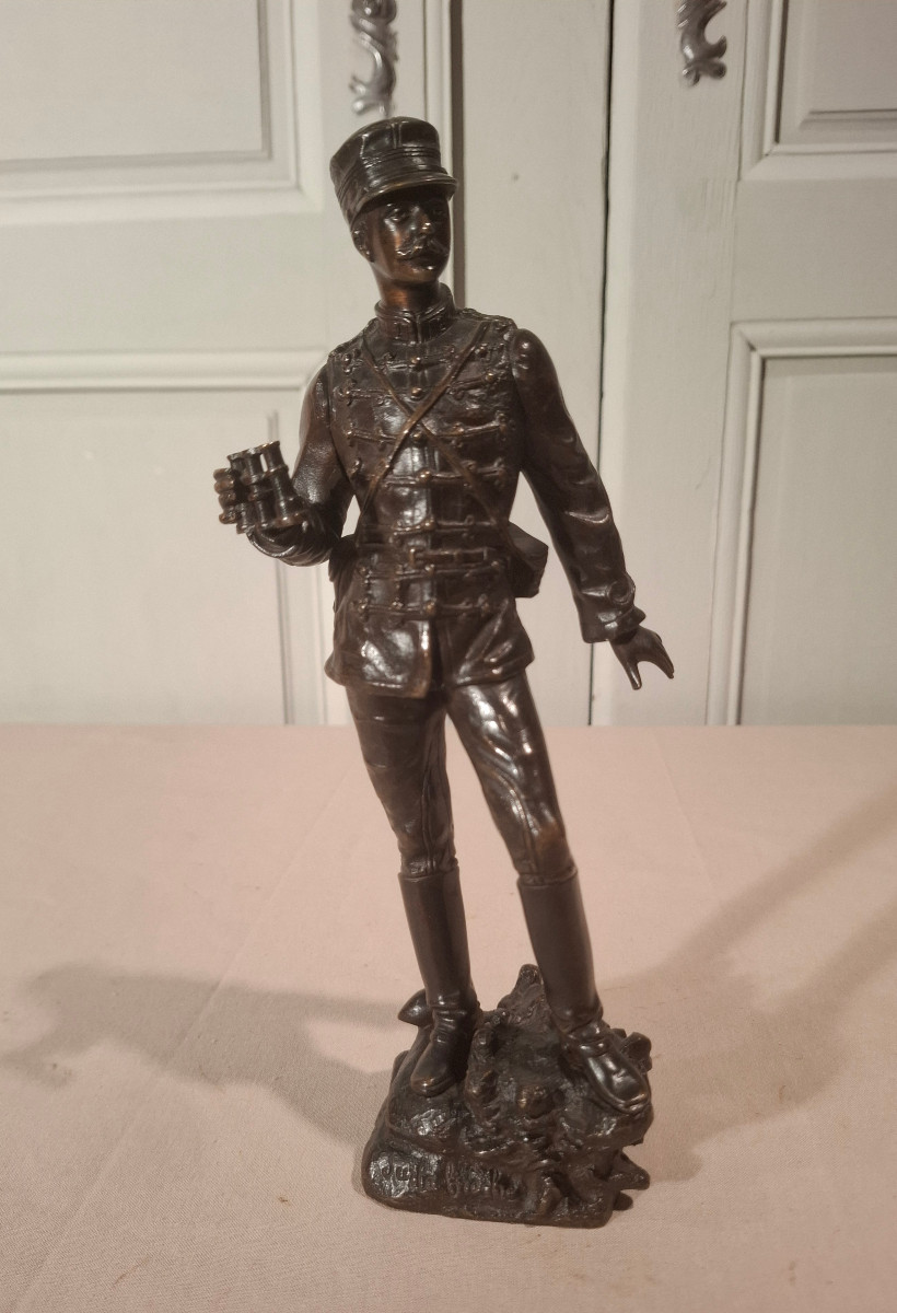 A Bronze Sculpture Depicting A 19th-century Soldier, Signed Charles Anfrie.