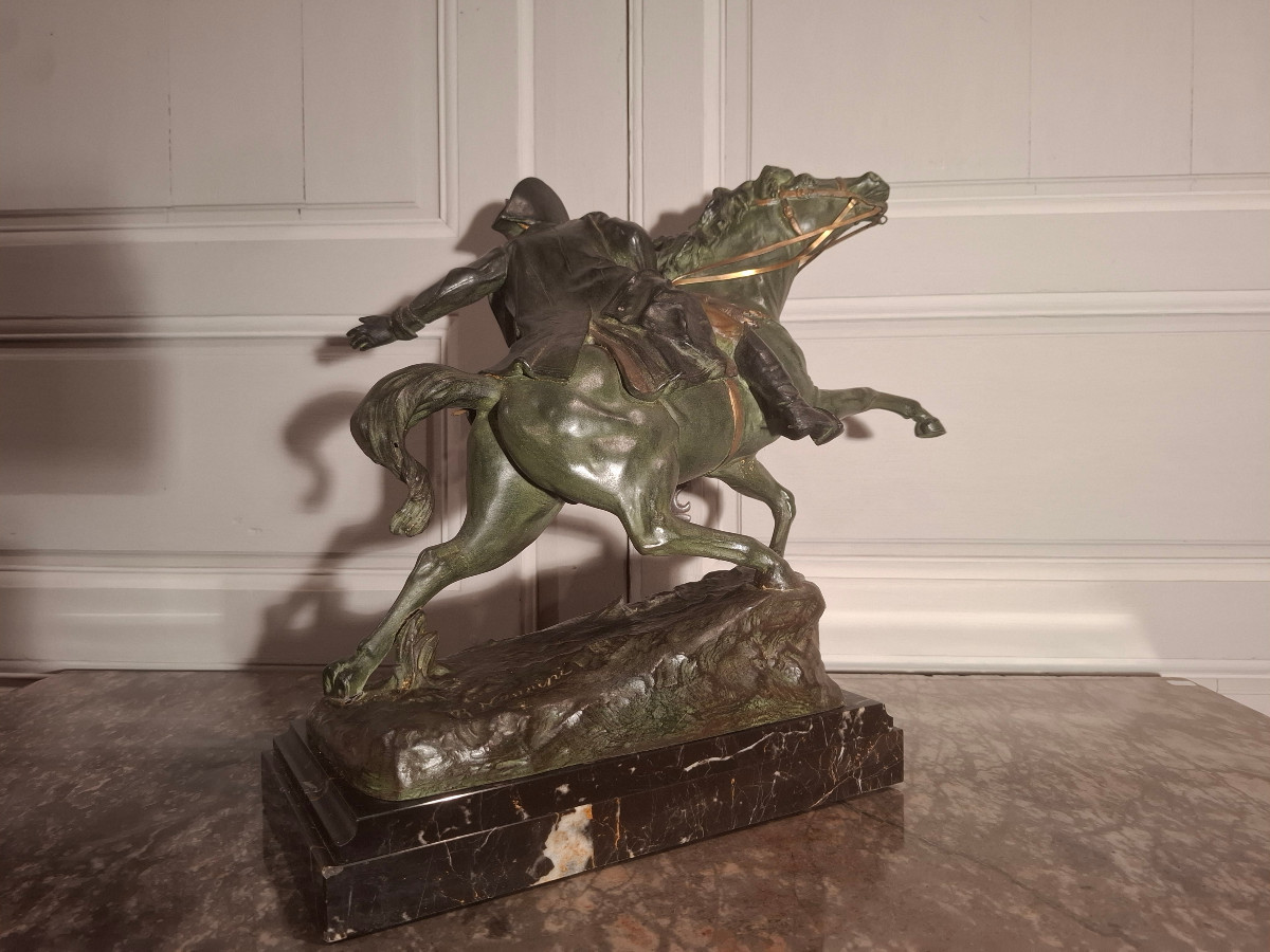 Grande sculpture de Napoléon Ier à cheval, d’époque XIXème siècle, signé R. Nannini.-photo-1