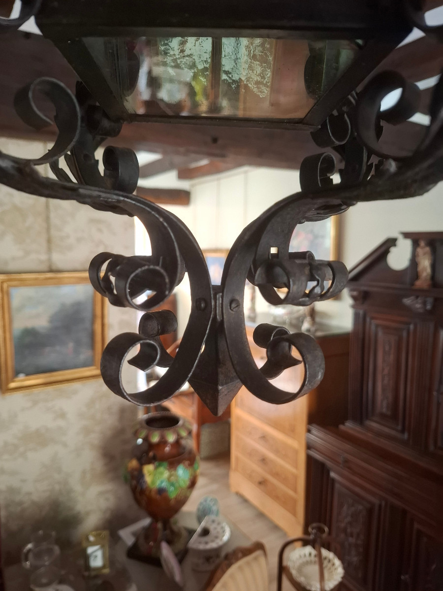 19th-century Wrought-iron Lantern With Leaded Stained-glass Windows.-photo-5