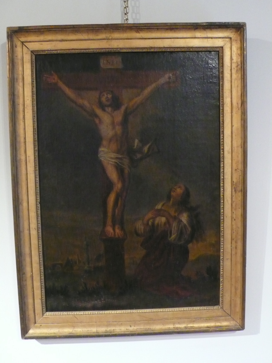 Crucifixion, 18th Century Painting On Canvas.-photo-3