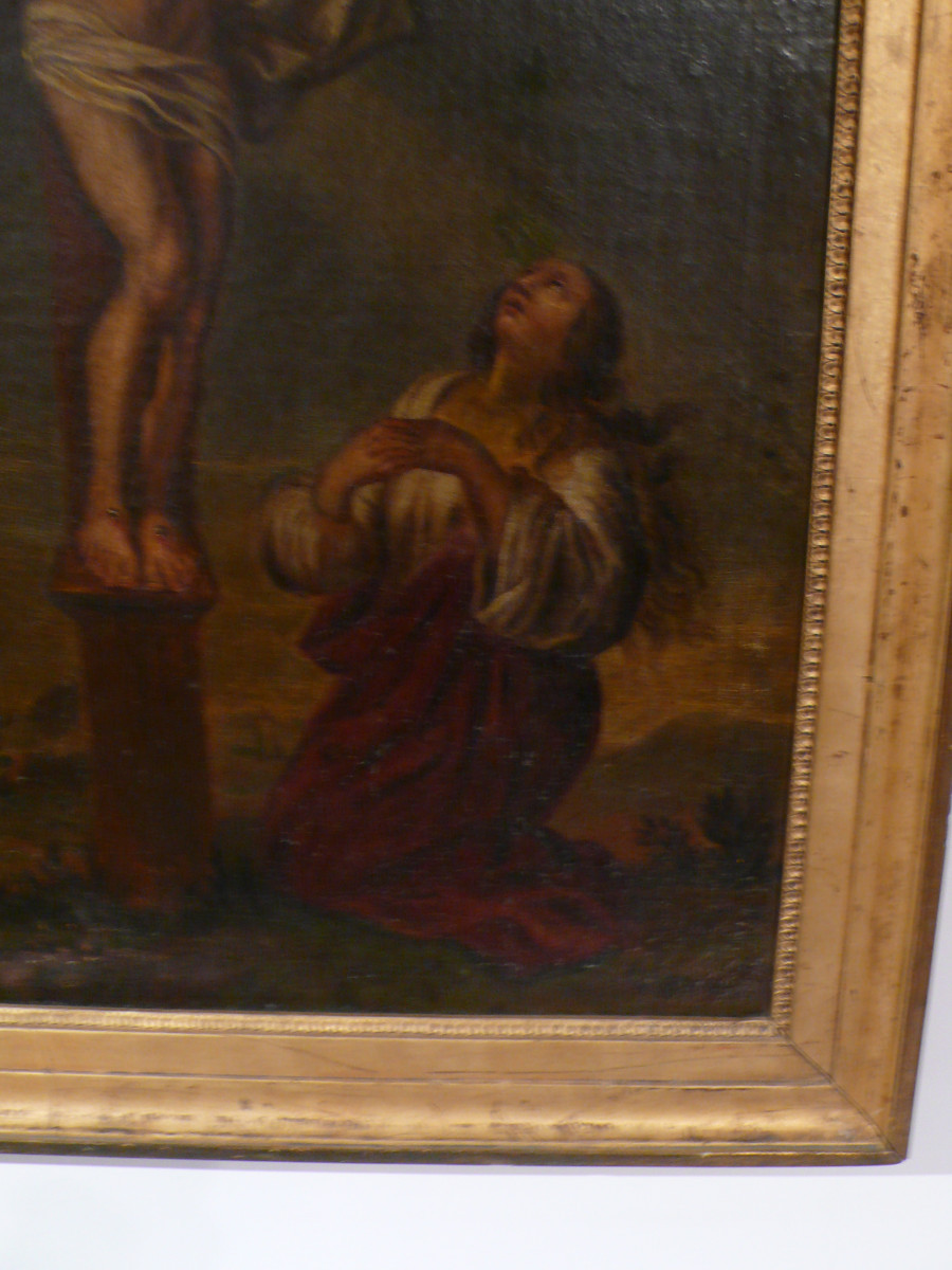 Crucifixion, 18th Century Painting On Canvas.-photo-5