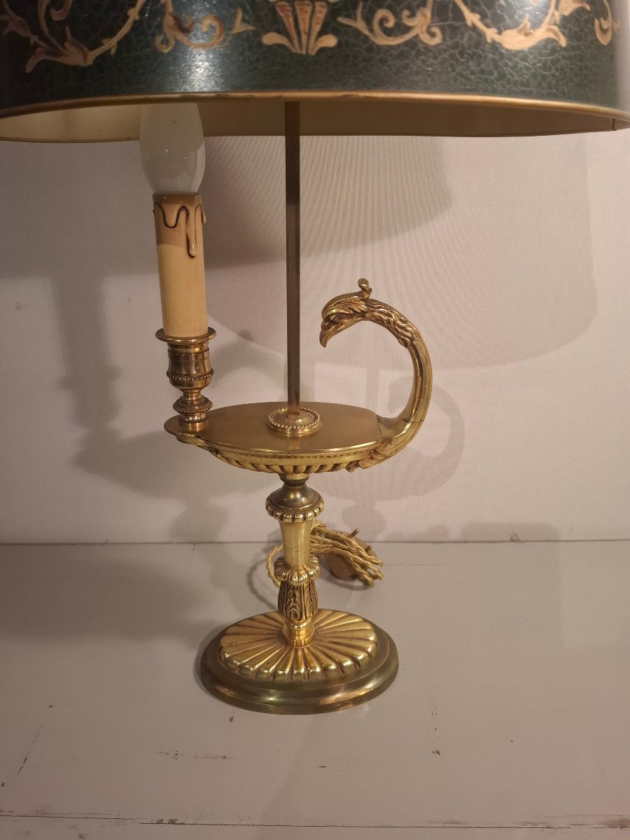 Lampe bouillotte en bronze doré à tête de griffon, époque XXème siècle.-photo-2
