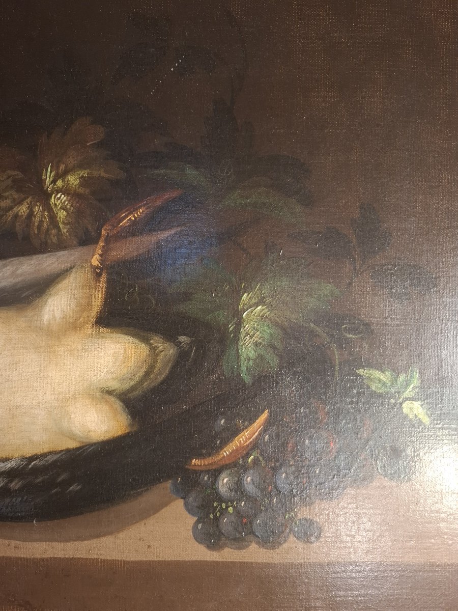 Still Life With A Duck And Fruit, Oil On Canvas, 19th Century.-photo-4
