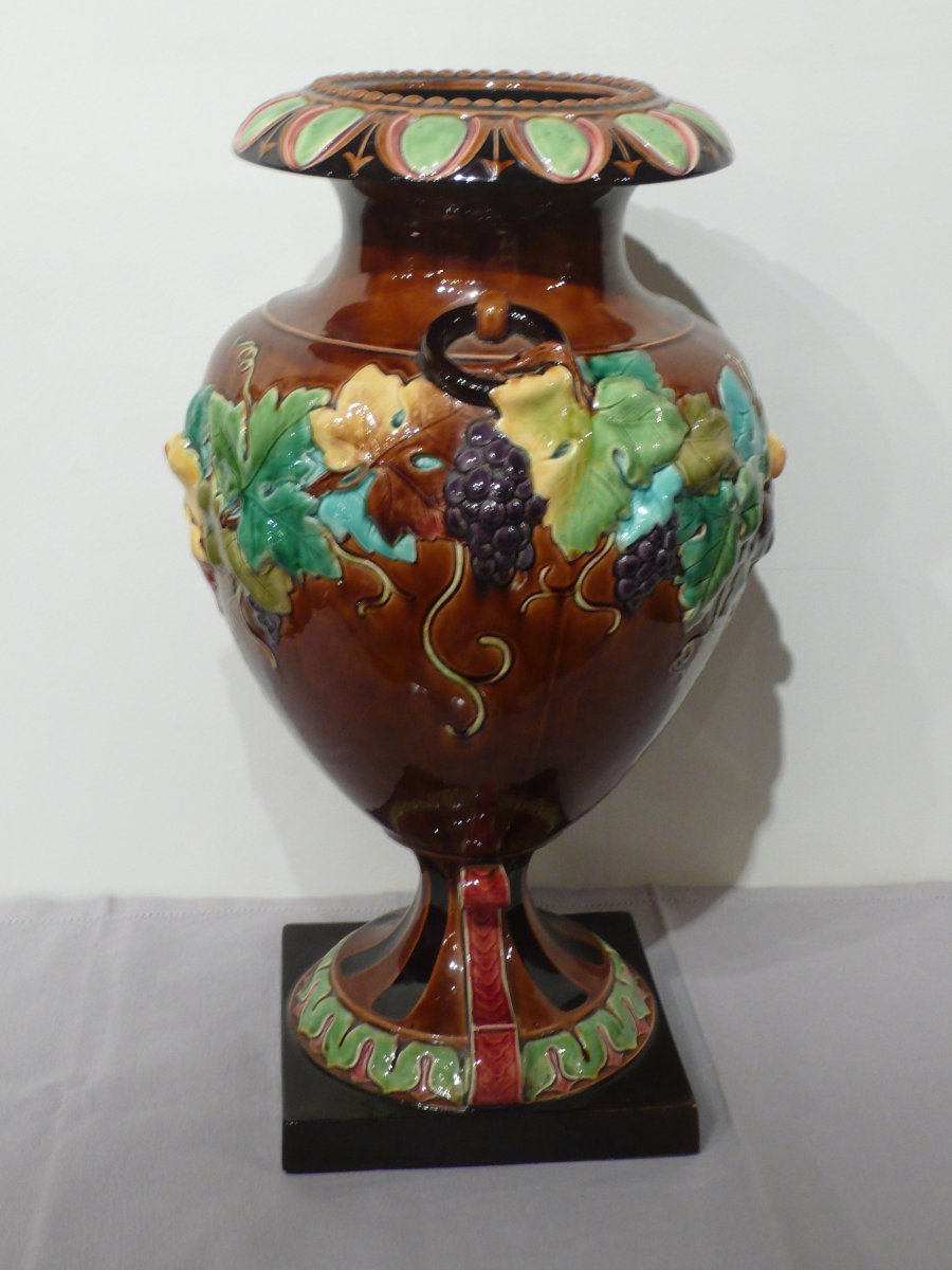 Large Sarreguemines Earthenware Vase.-photo-2