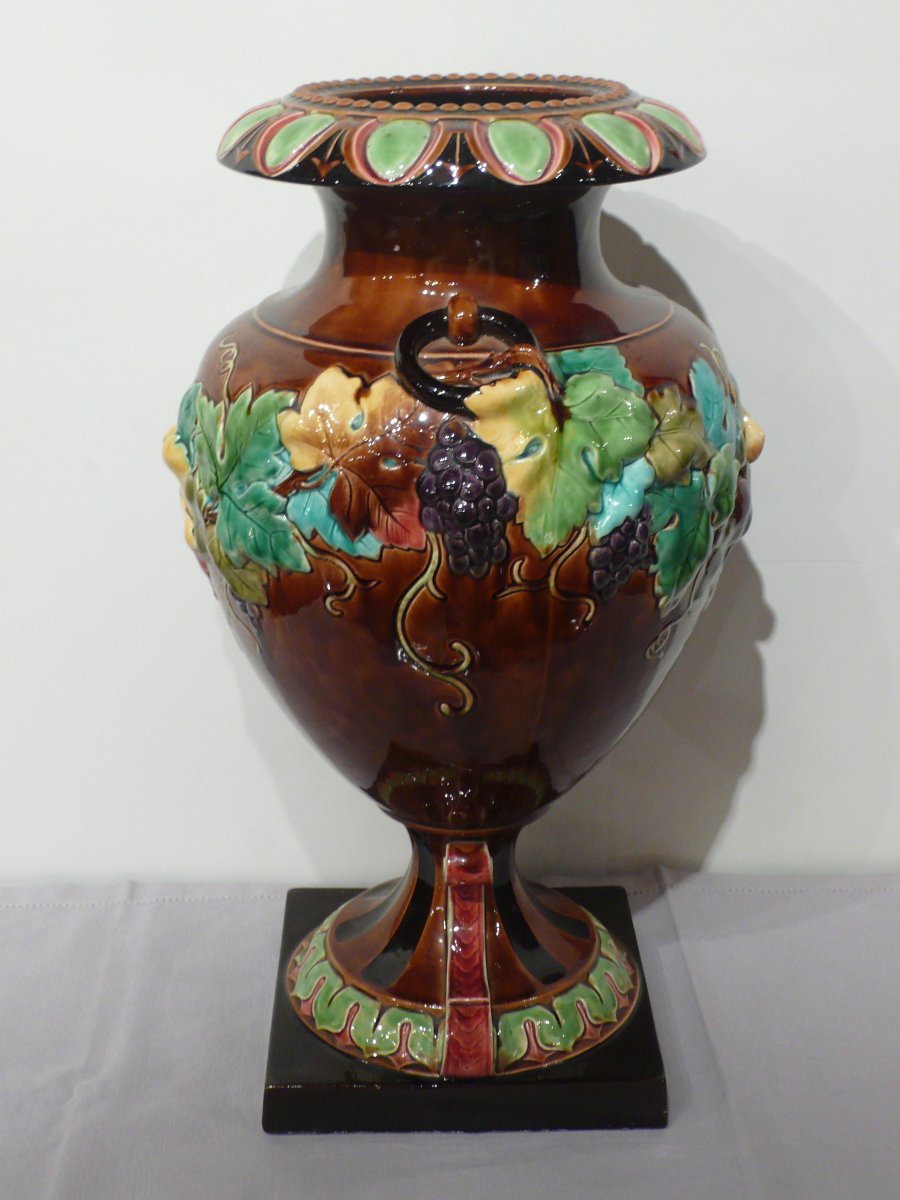 Large Sarreguemines Earthenware Vase.-photo-1