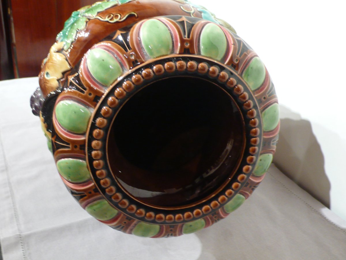 Large Sarreguemines Earthenware Vase.-photo-2