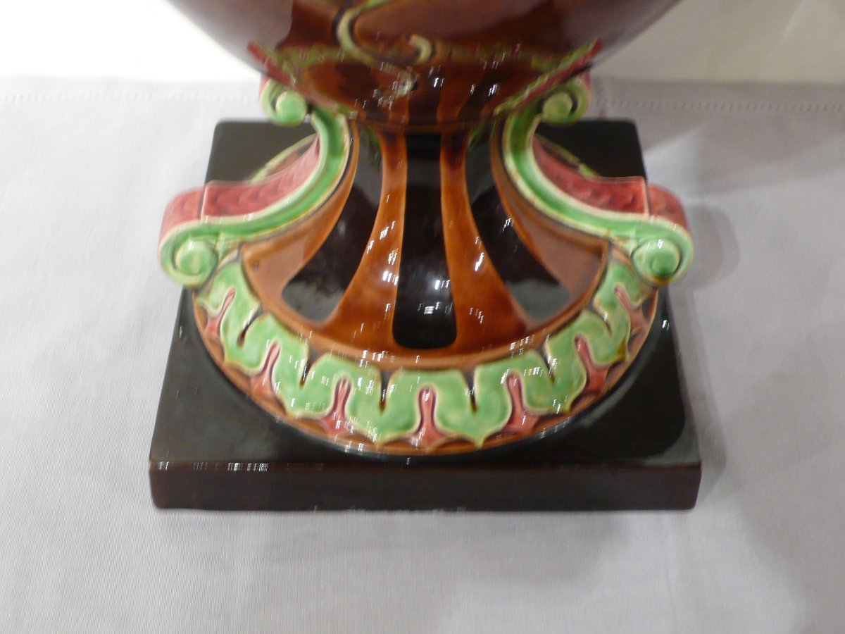 Large Sarreguemines Earthenware Vase.-photo-4