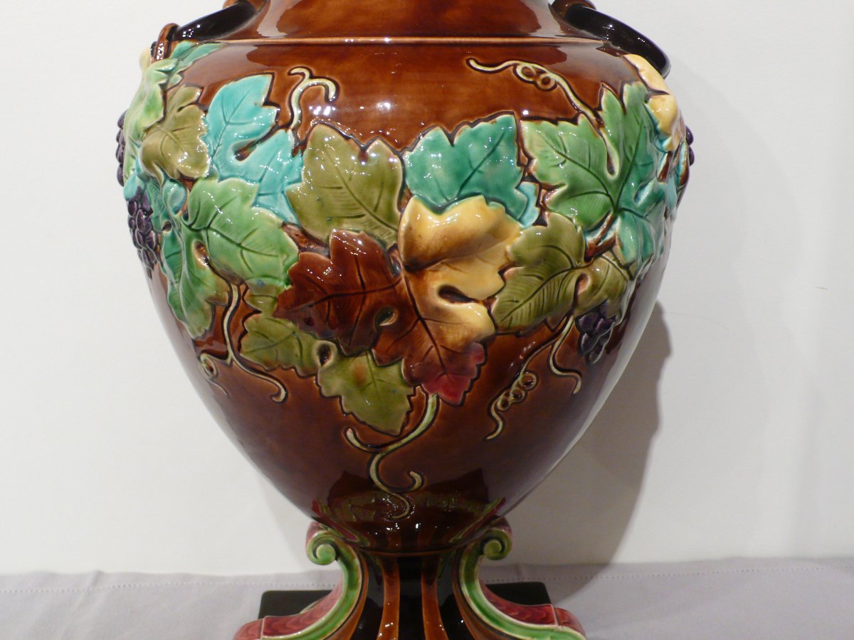 Large Sarreguemines Earthenware Vase.-photo-5