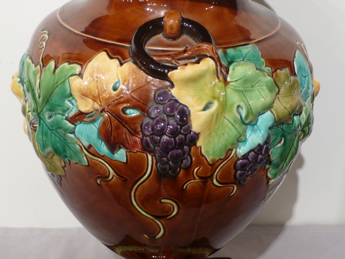 Large Sarreguemines Earthenware Vase.-photo-6