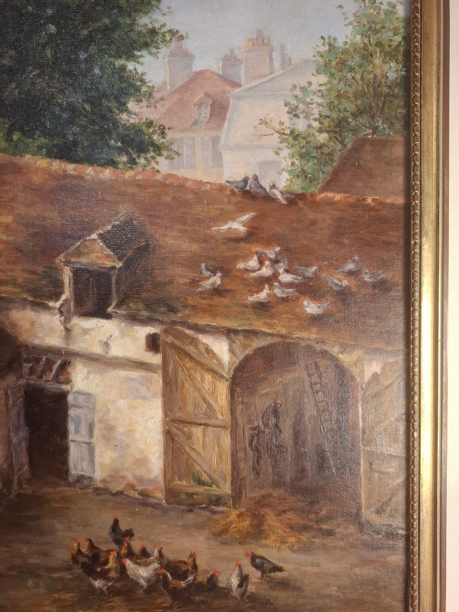 Oil On Canvas Depicting A 20th-century Farmyard.-photo-4