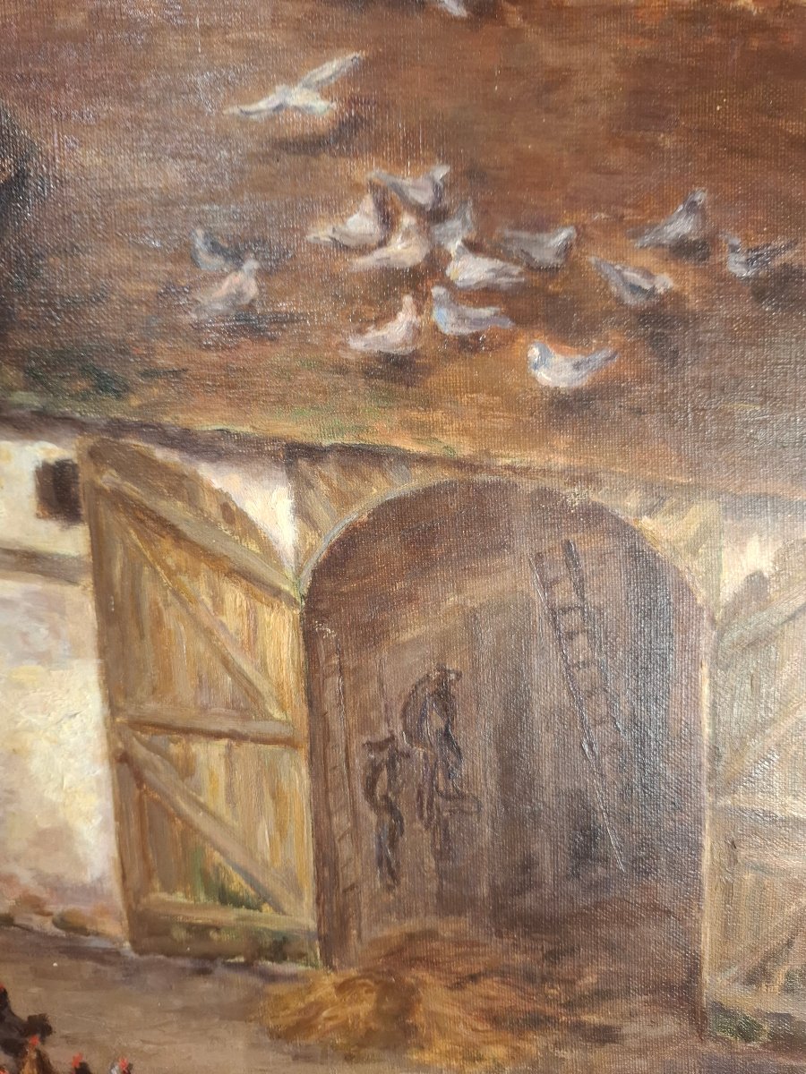 Oil On Canvas Depicting A 20th-century Farmyard.-photo-7