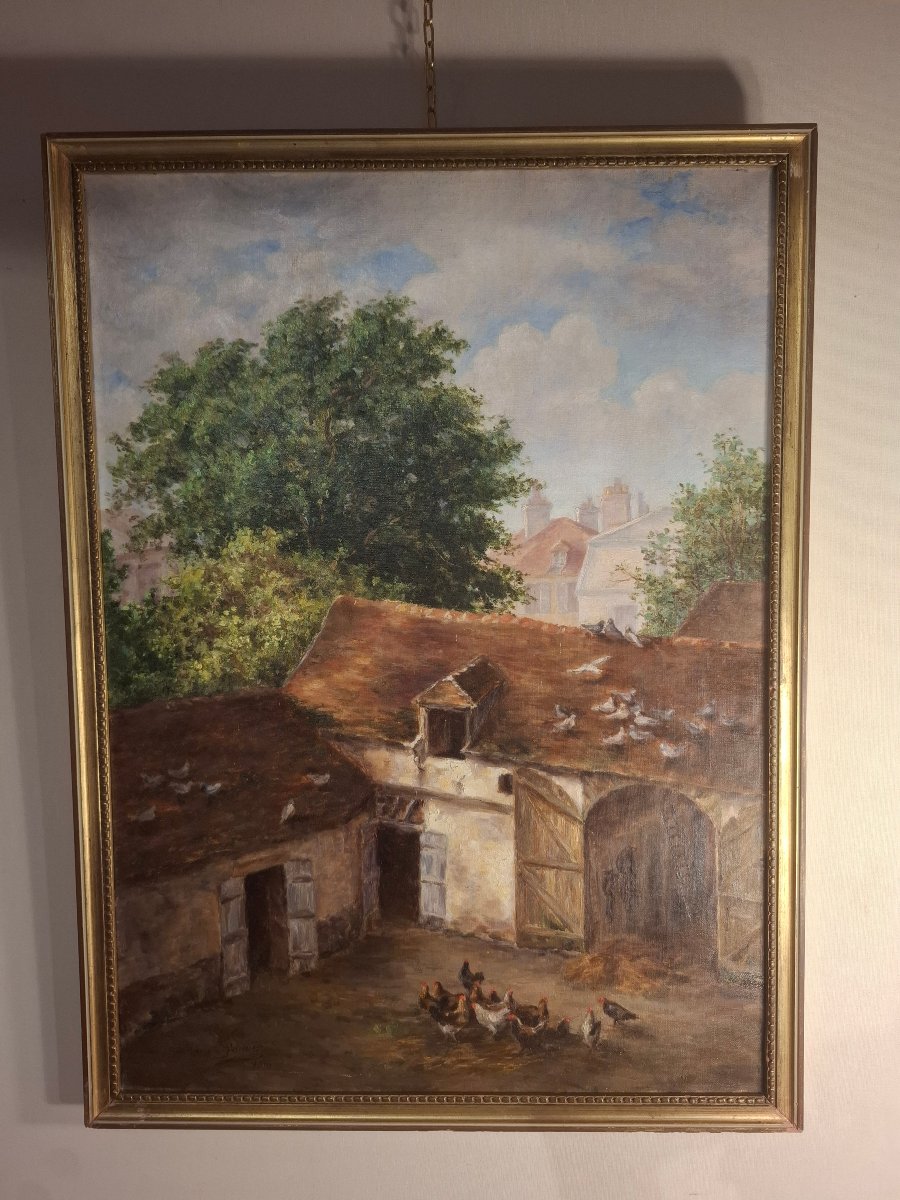Oil On Canvas Depicting A 20th-century Farmyard.