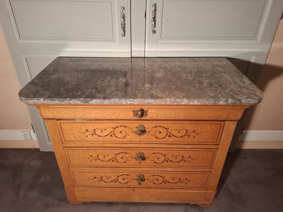 A Charles X-era Chest Of Drawers Made Of Mottled Maple And Amaranth.-photo-2