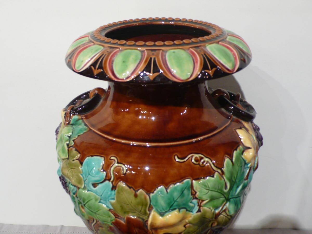Large Earthenware Vase Sarreguemines.-photo-4