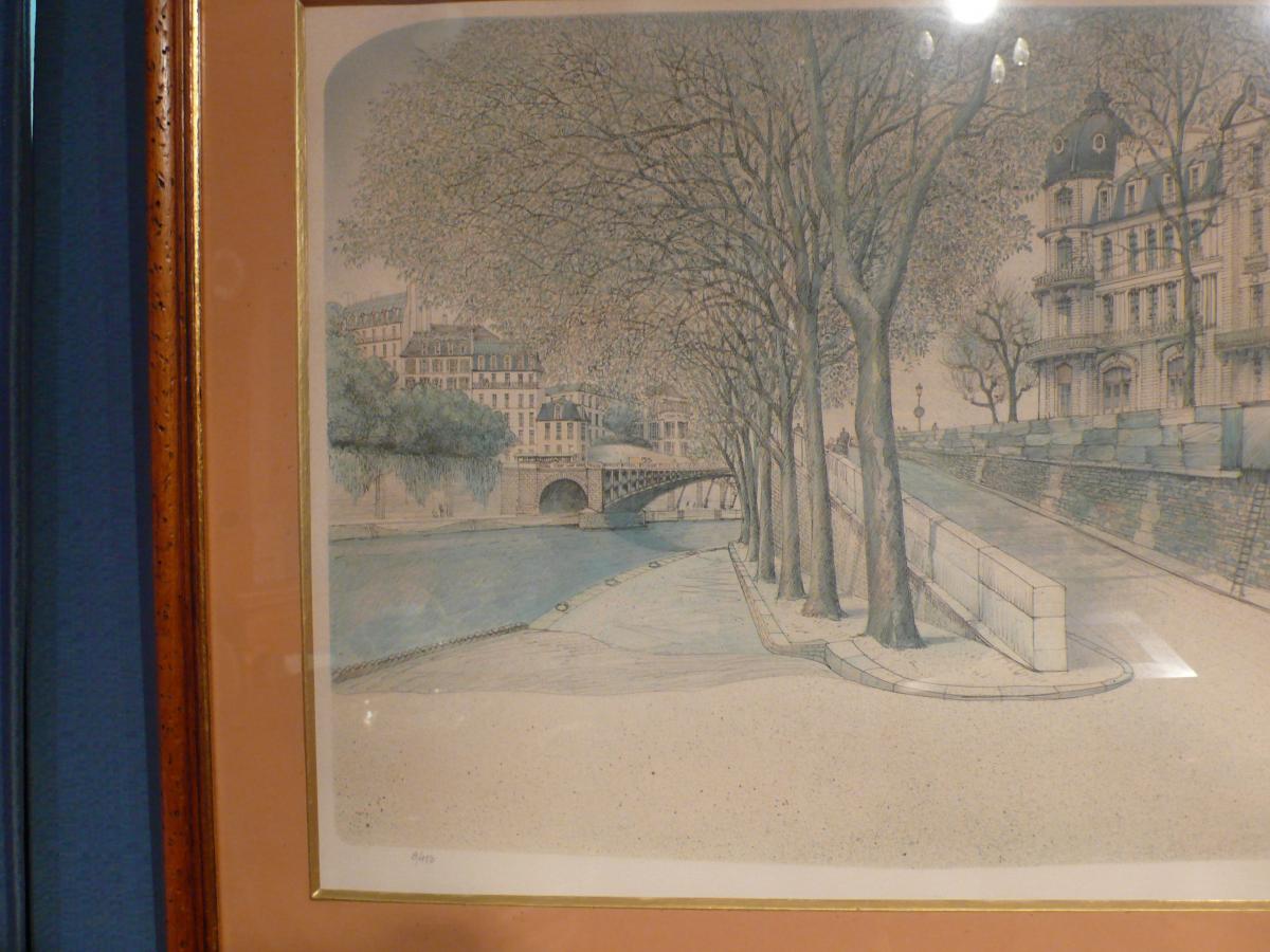 Engraving Quai De Seine In Paris.-photo-2