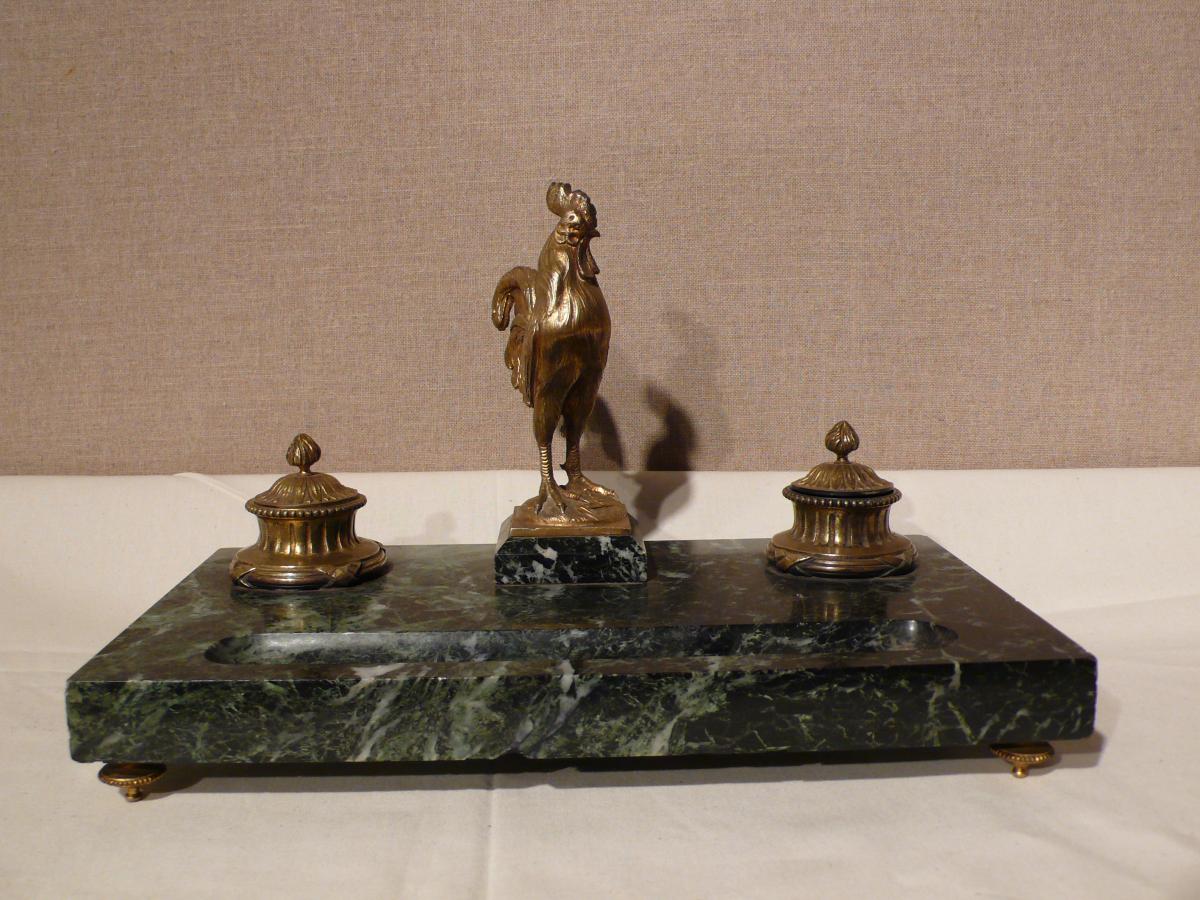 Inkwell In Marble And Gilt Bronze Signed G. Quesnel.