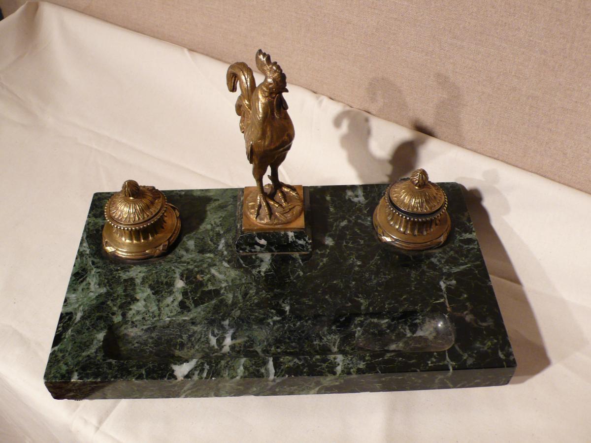 Inkwell In Marble And Gilt Bronze Signed G. Quesnel.-photo-2