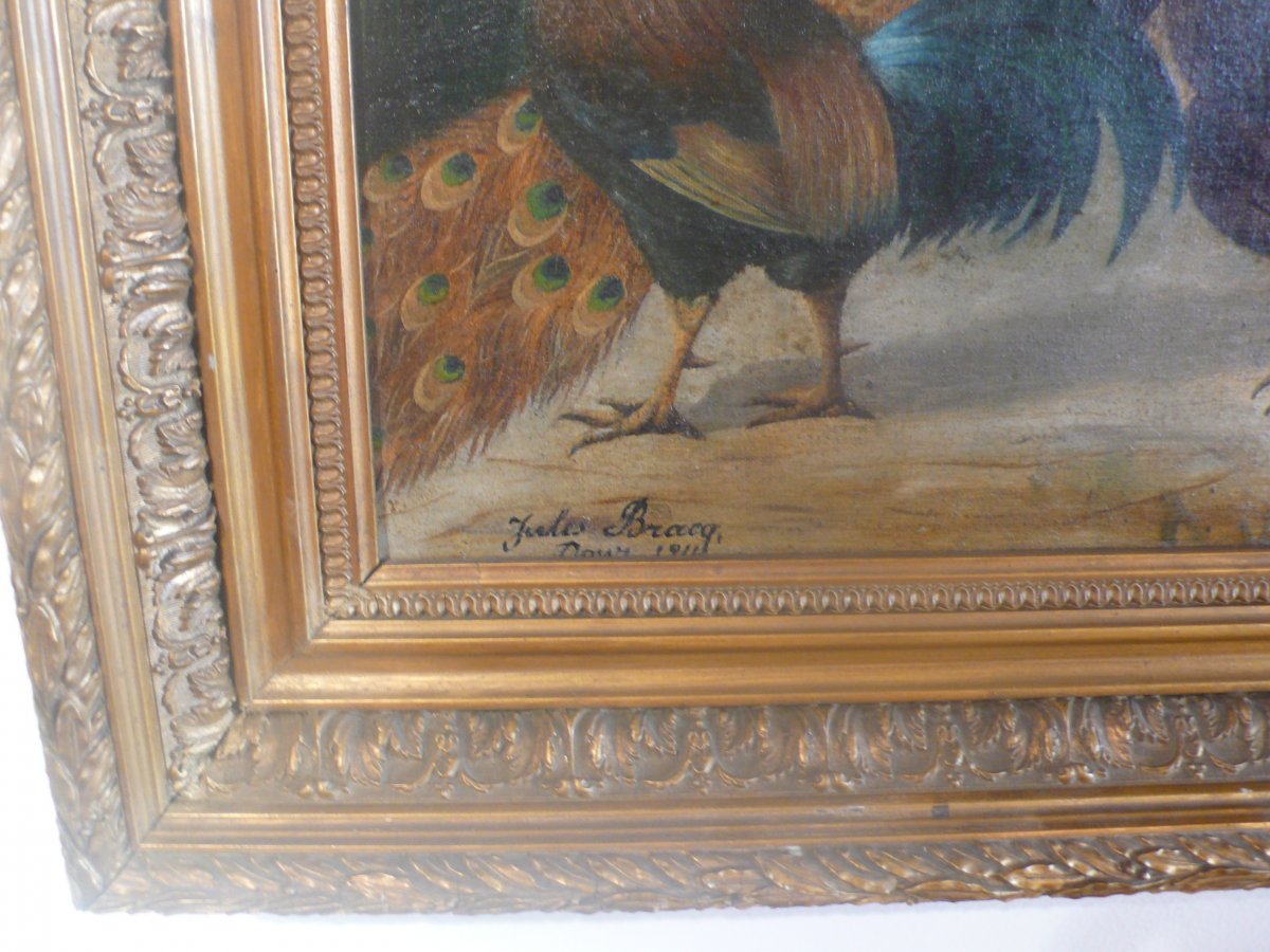 Table Representing A Peacock, A Rooster And A Turkey Signed Jules Bracq.-photo-2