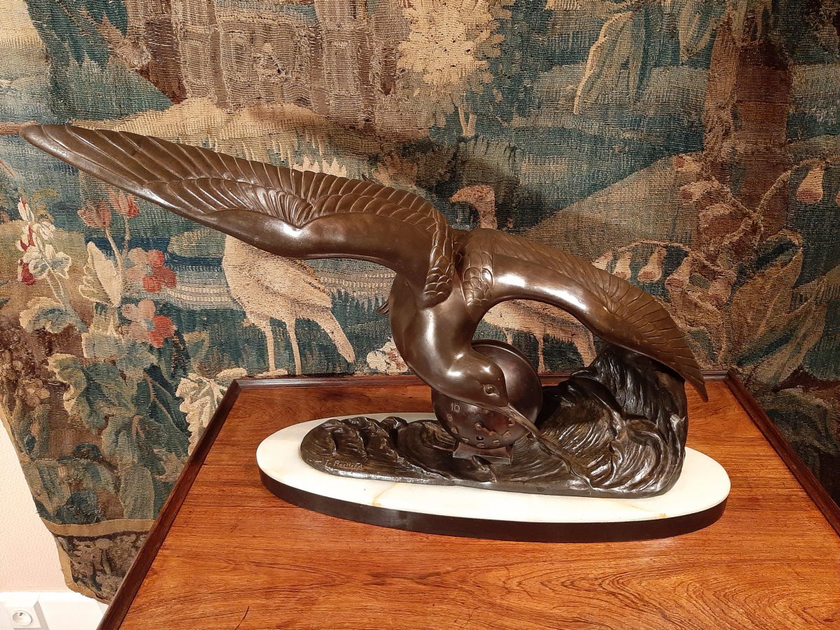 Patinated Regulates Sculpture Representing A Bird, Signed Irénée Rochard.-photo-2