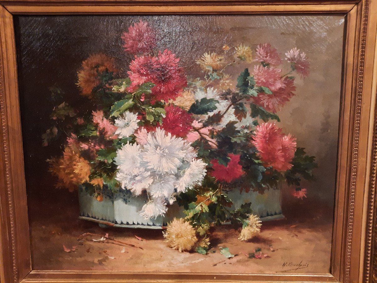 Tableau De Fleurs D’époque XIXème Siècle Signé H. Cauchois.-photo-1