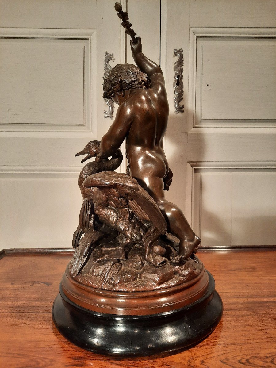 Sculpture En Régule D’époque XIXème Siècle Représentant Un Putti Chevauchant Un Cygne.-photo-4