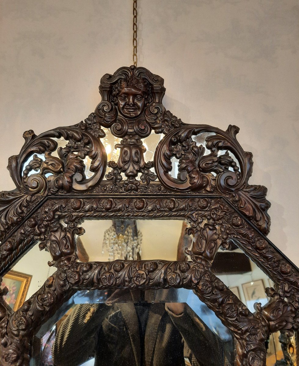 Miroir De Style Louis XIV En Laiton Repoussé.-photo-2