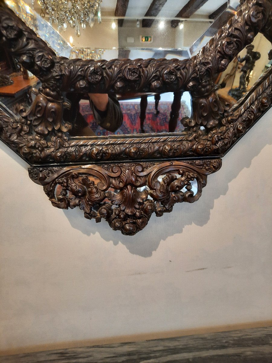 Miroir De Style Louis XIV En Laiton Repoussé.-photo-4