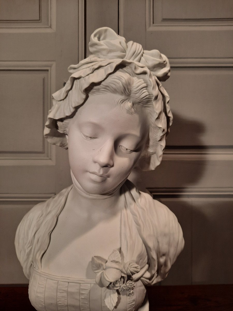 Buste De Jeune Fille En Biscuit D’après Hippolyte Moreau.-photo-3