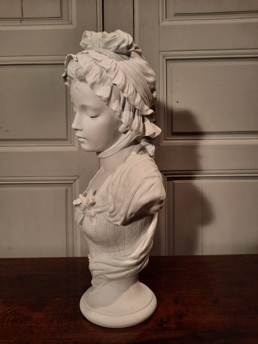 Buste De Jeune Fille En Biscuit D’après Hippolyte Moreau.-photo-1