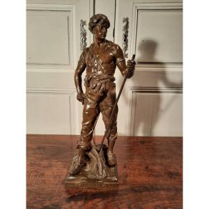 Bronze Representing A Reaper At Rest Signed Picault.