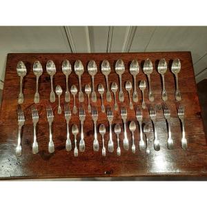 Cutlery Set Of 36 Pieces In Silver Metal From Maison Christofle, 20th Century.