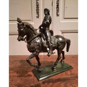 Equestrian Bronze Statue From The XIXth Century Representing The Condottiere Bartolomeo Colleoni